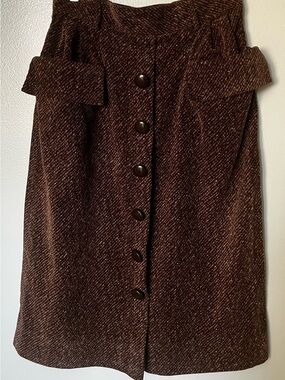 1940’s Vintage High-Waist Brown White flecks Corduroy Button-Front Pencil Skirt!